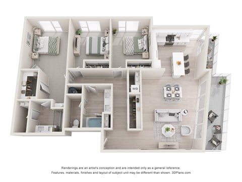 Floor plan for 3 beds, 2 baths, 1685 sqft